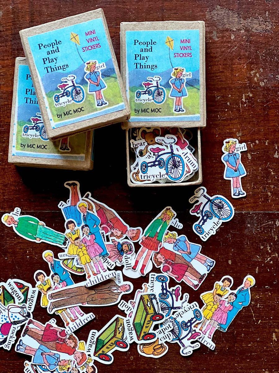 'People & Play Things' Matchbox mini vinyl stickers (34pc) from micmoc.com at Mic Moc