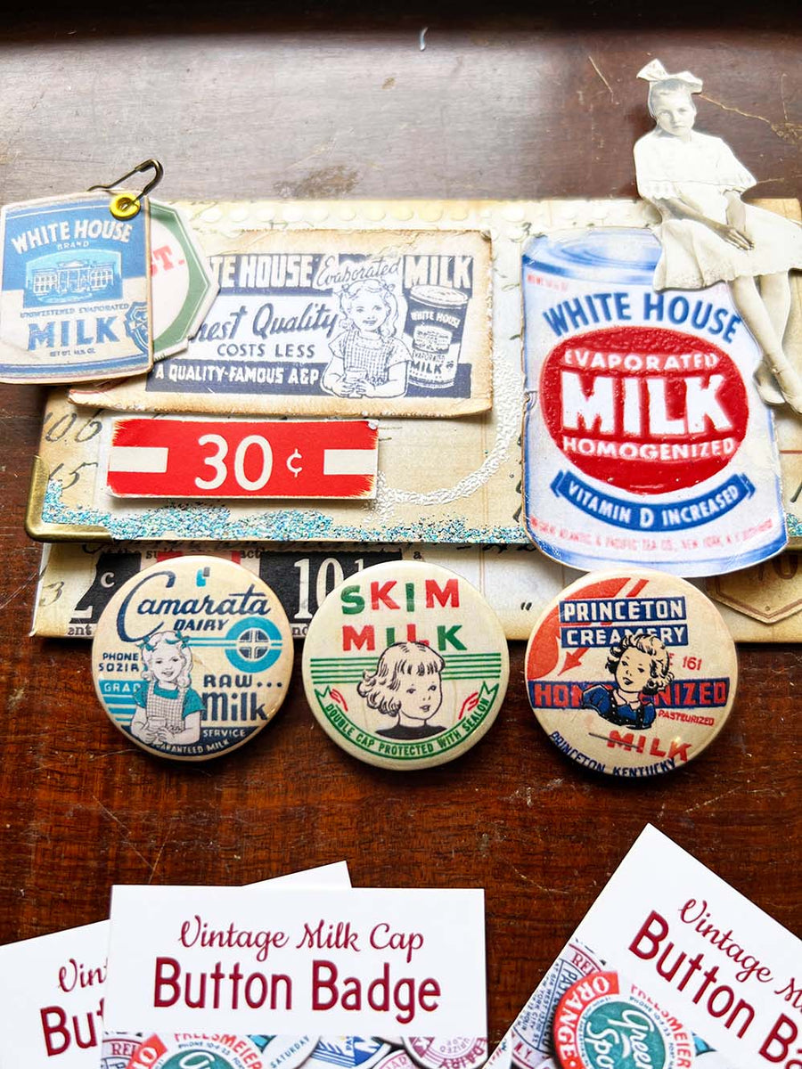 Button Badge 'Skim Milk Set D' (milk cap series) from micmoc.com