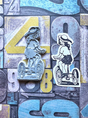 'Tricycle Girl' Rubber Stamp by Mic Moc from micmoc.com 